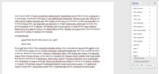 A screenshot of Lorem Ipsum text with an unformatted code block.