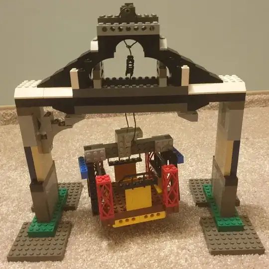 Brick-built frame with an empty basket hanging on the chain with the wire loops