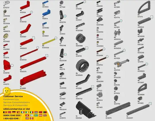 Parts list from instructions