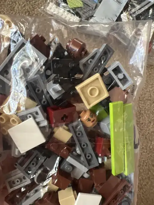 Bag 2, 2011 135149 - 2 minifig heads, lime, brown, greys