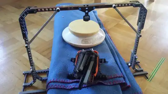 image of the frame straddling the bucket, which has fallen due to the eight of the added Technic beams