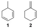 1: 5‐methylcyclohexa‐1,3‐diene; 2: 3‐methylenecyclohexene