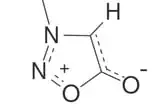 Structure of syndone indicating the broken delocalization.