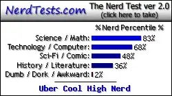 NerdTests.com says I'm an Uber Cool High Nerd.