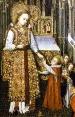 The Virgin Mary wearing a chasuble and stole