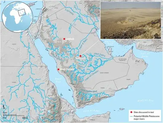 Researchgate.net map showing location of wadi (mistakenly) calling the whole length "Wadi Al Batin"