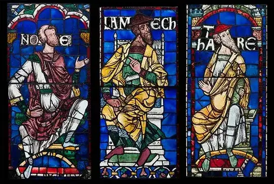 Images above: Noah, Lamech, and Thara, from the Ancestors of Christ Windows, Canterbury Cathedral, England
