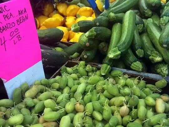 fresh chickpeas at a farmer's market
