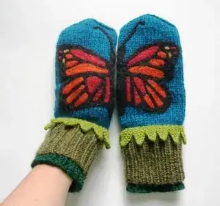 Butterfly felted on mittens