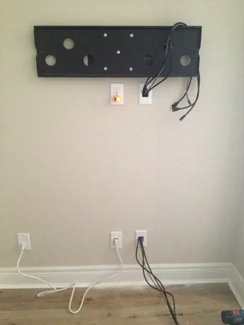 Behind wall power extension photo, showing inlet wiring