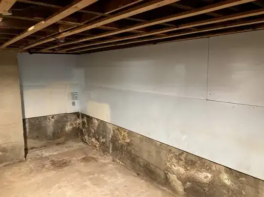 Covered section of wall (see damp staining)