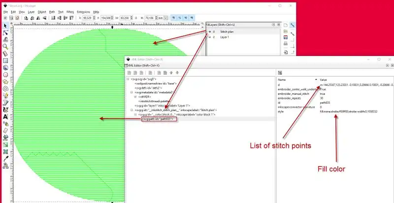 InkStitch, SVG code for the Stitch Plan