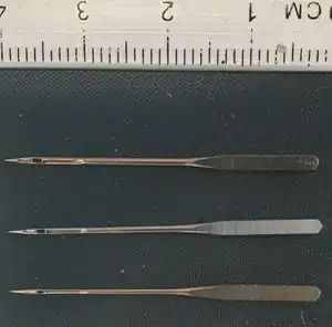 Standard embroidery needles backside (top=90, middle=75, bottom=60)