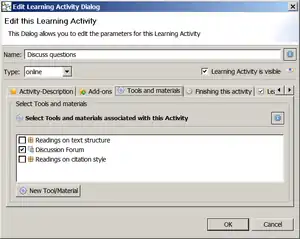 Learning activity editing dialogue