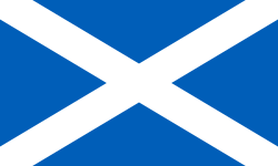 White diagonal cross over blue background
