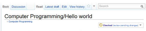 The "Read" tab is selected. Box in upper right with a yellow eye stating "Checked [review pending changes]".