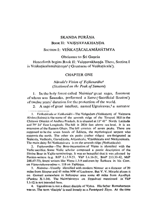 Skanda Purana; Book II: Vaishnava Kanda; Section I: Venkatachala Mahatmya