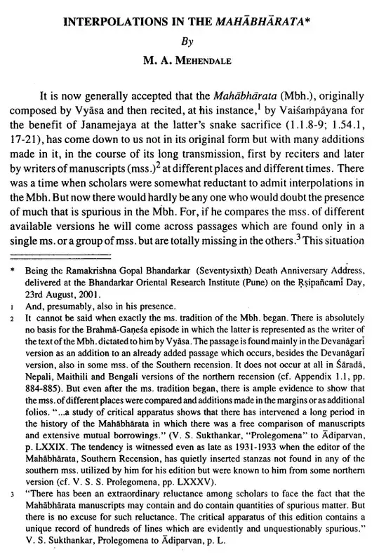 INTERPOLATIONS IN THE MAHĀBHĀRATA - M. A. Mehendale