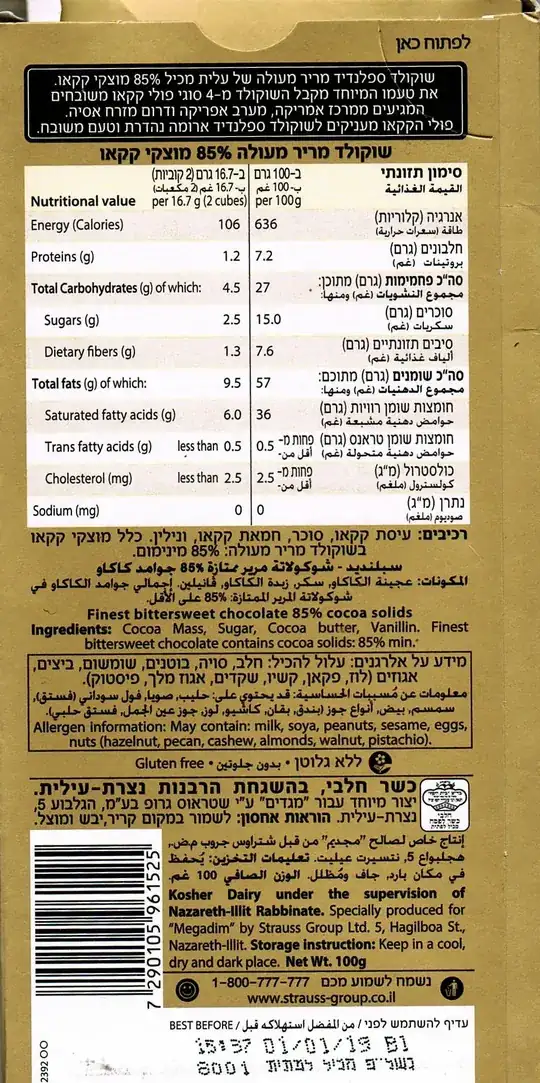 back of chocolate pack