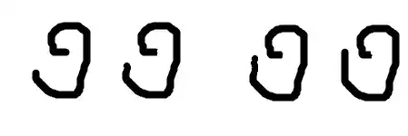 series of letters with slightly differently sized left sides