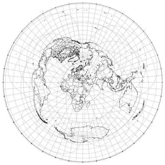 Azimuthal Equidistant Map Projection centered at Temple Mount