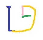 hand drawn letter tet with colored segments