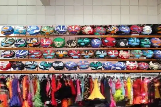 Same picture as above, with the hats and jackets replaced with colorful masks and jackets.