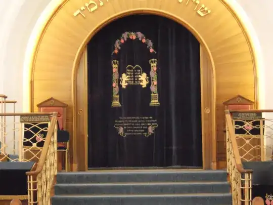 bimah in front of the aron
