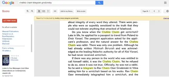 google books screen shot, showing "chavetz chaim telegram grodzinsky" search term