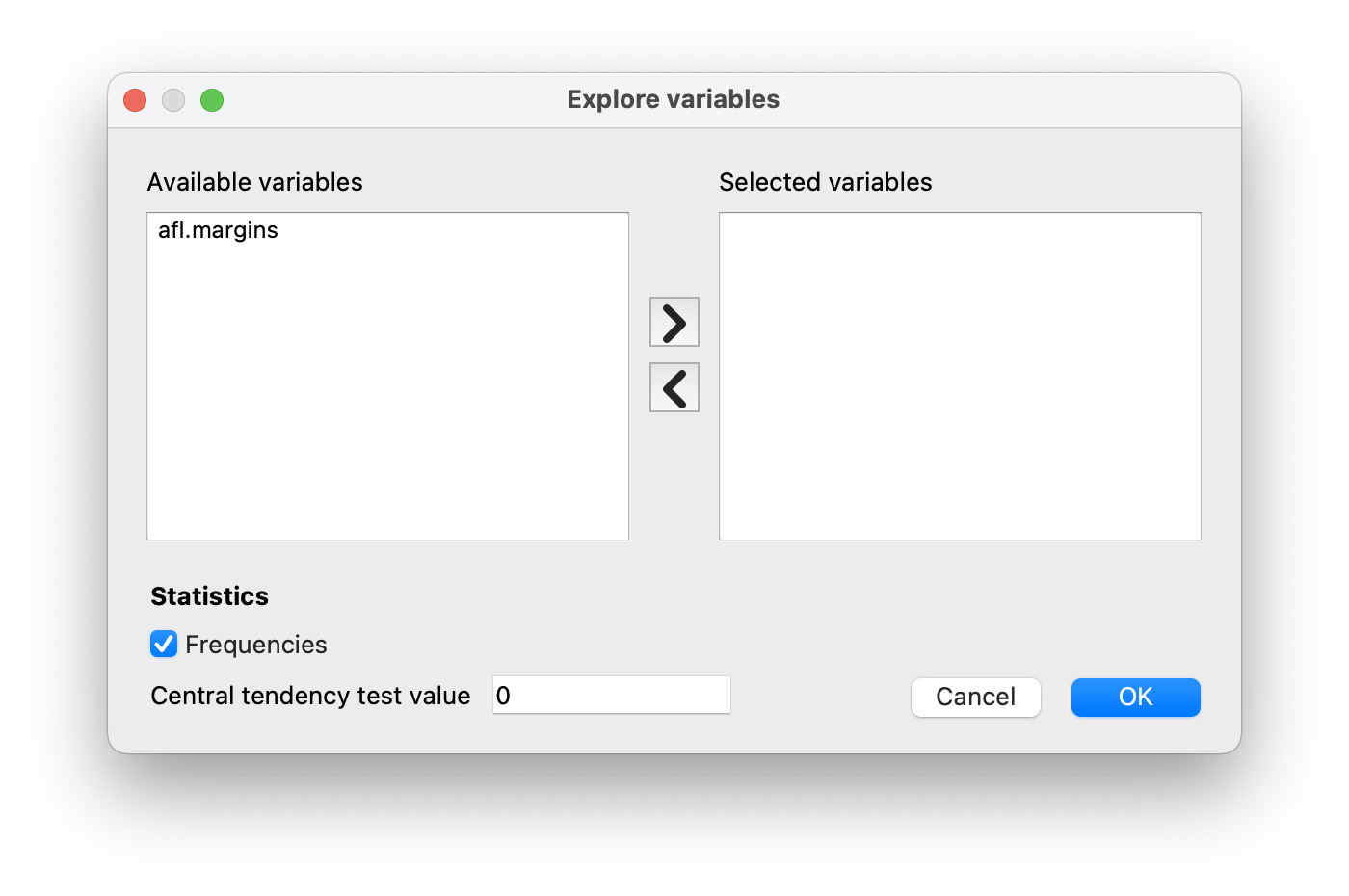 `Explore variable` dialogue.