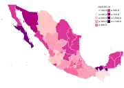 Cumulative cases per 100,000 inhabitants by state (as of August&nbsp;10, 2020[update])