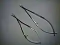 Upper right: Corneal spring scissors; Lower left: Vanna's scissors; for comparison