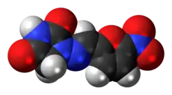 Ball-and-stick model of the nitrofurantoin molecule