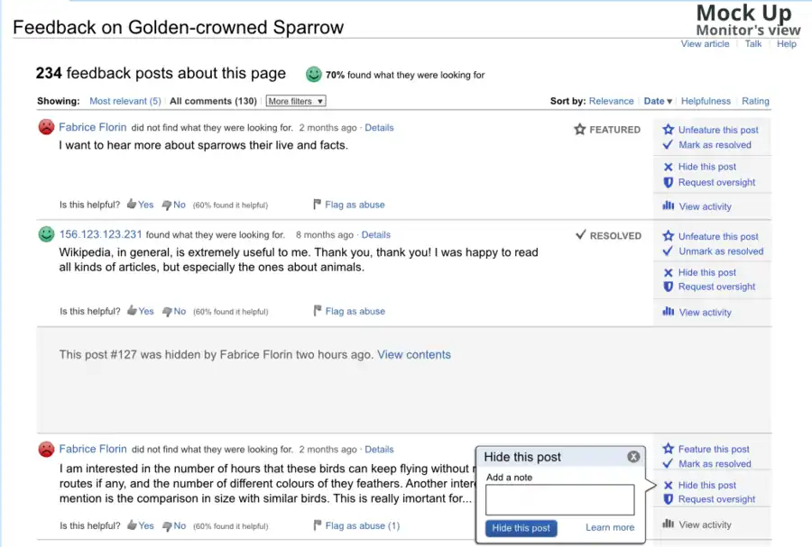 Advanced Feedback Page - Monitor's view