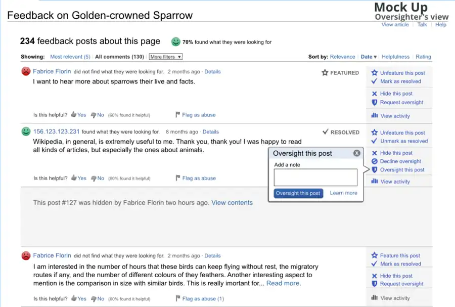 Advanced Feedback Page - Oversighter's view