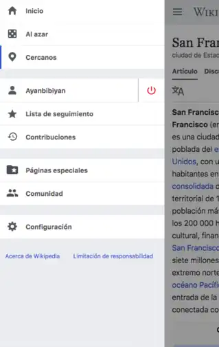 Screenshot of Advanced mobile contributions main menu updates on Spanish Wikipedia
