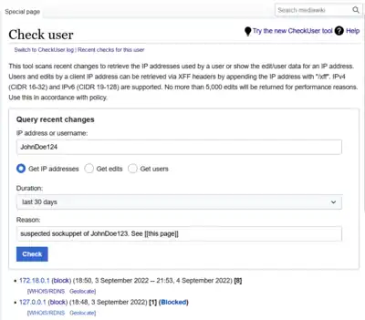 Example username check