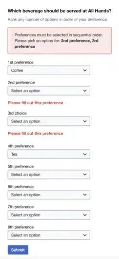Options can only be selected in sequential order