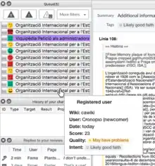 A detail view of the Queue window. The new column of icons will help reviewers more easily spot problem edits and better understand editors' experience level and intentions.