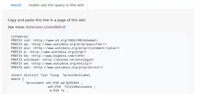 The special page generates the wiki code to be copied to a wiki page to display this visualization
