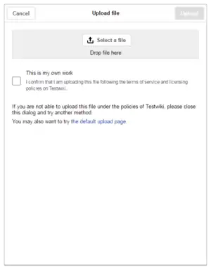 Screenshot of the first page of media upload dialog in the visual editor.