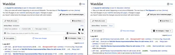  At left, the New Filters are displayed in full. Clicking the “Hide” link in the upper-right corner of the Active filters bar causes this area to collapse (as shown at right).