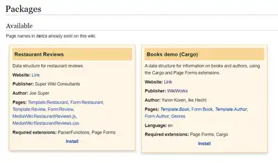 The display of "available packages"