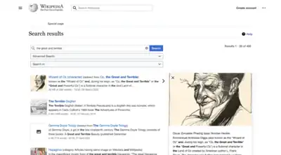 Preview opened for the first search result. The preview is opened by clicking on the snippet and stays open until the user taps on the close button or clicks on the snippet again.