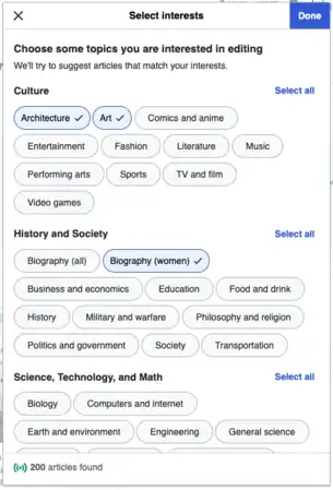 Screenshot of topic filter