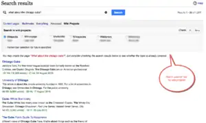Example search results page with an added tab for wiki projects
