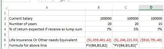 Cropped screenshot of example using Excel