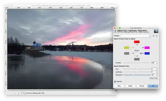 Screenshot of selective color saturation adjustment in GIMP