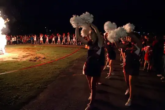 Cheerleaders at bonfire