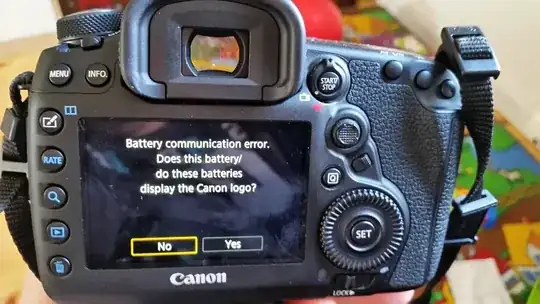 Camera display screenshot of English error message.